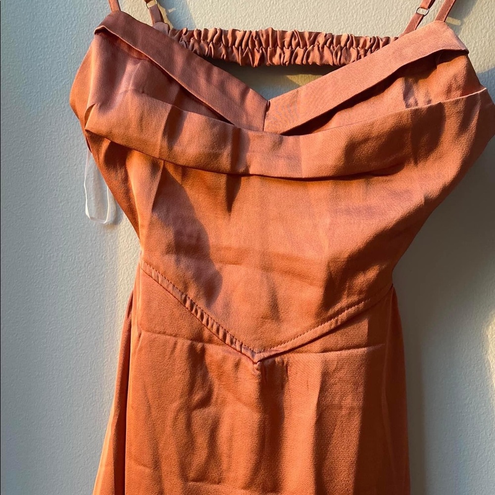 Hello Molly (long) cocktail dress, satin material, burnt orange